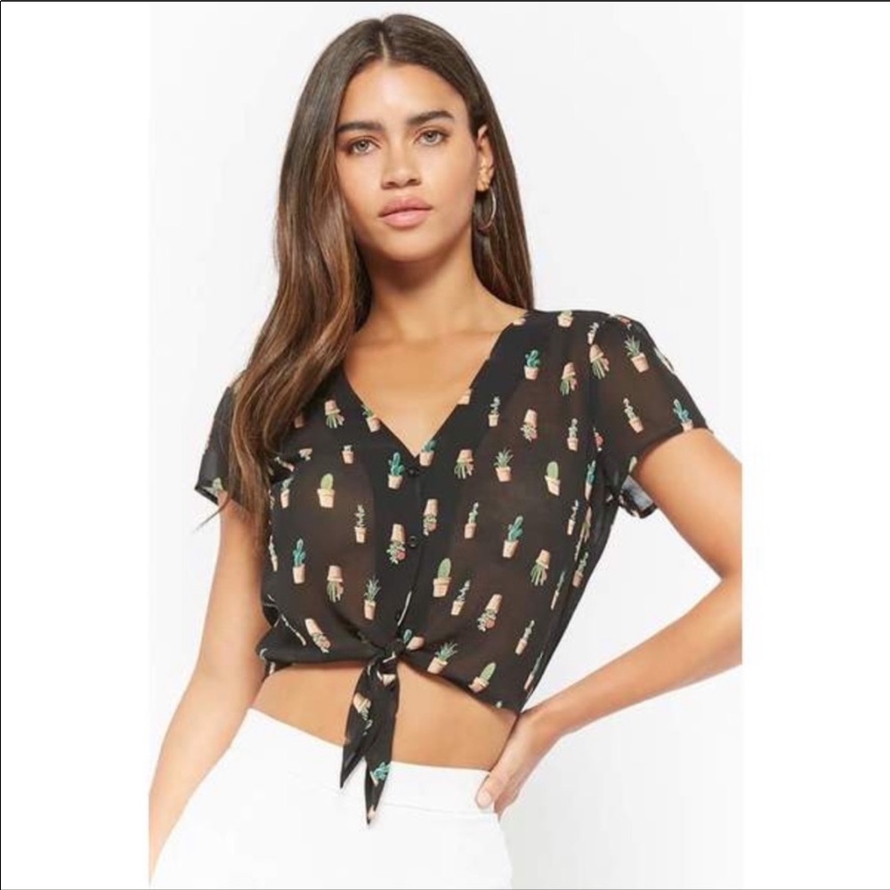 Forever 21 Sheer Cactus Print Top